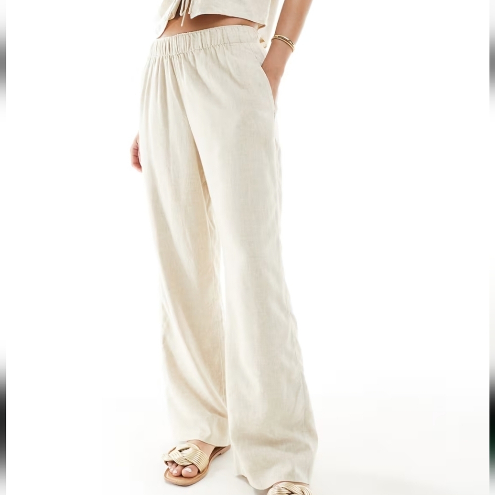 NWT Abercrombie & Fitch Ultra High Rise Waist Wide Leg Linen Blend Pants XXL - Picture 2 of 11